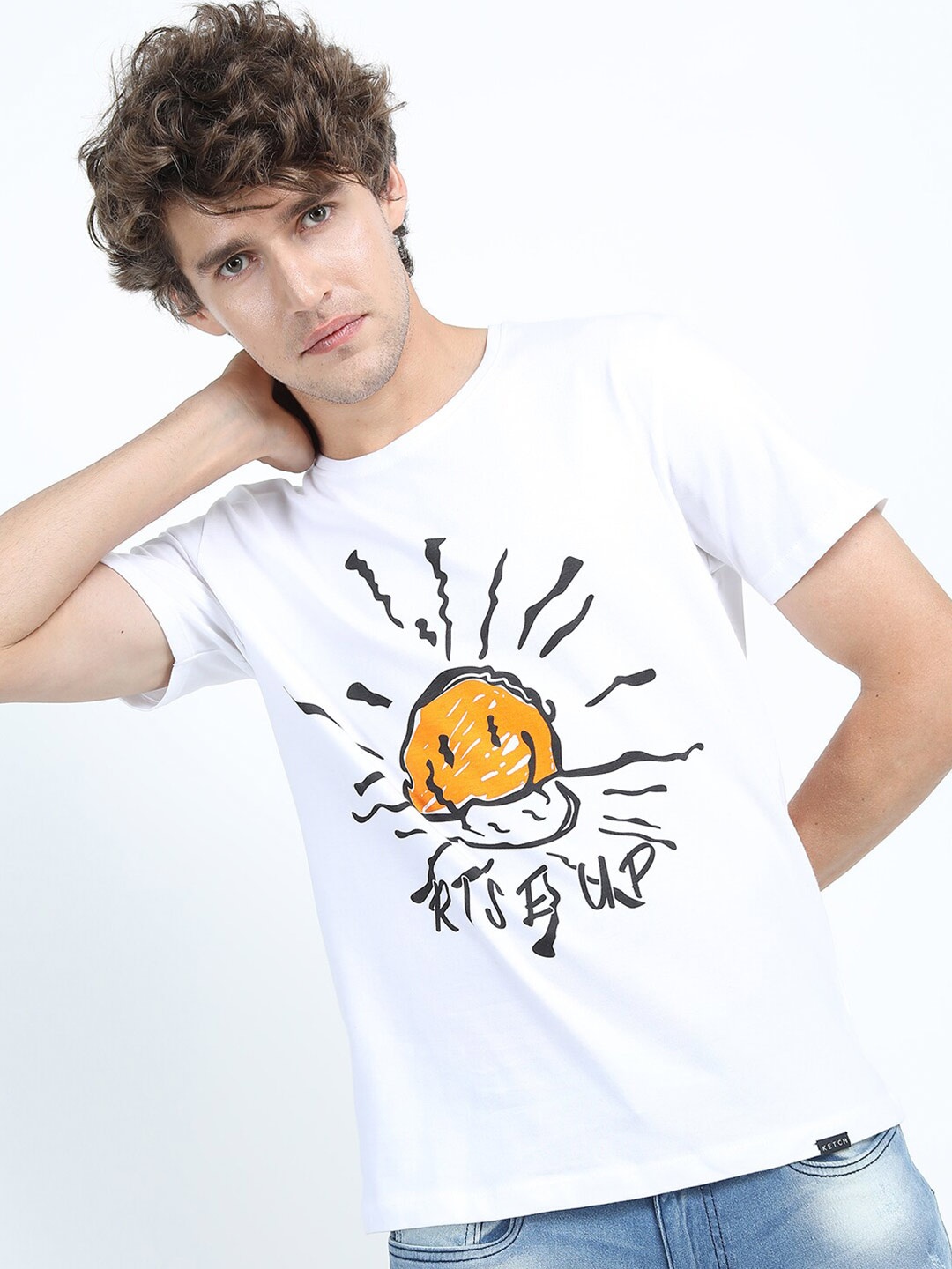 

KETCH Men White Printed Round neck Slim Fit T-shirt