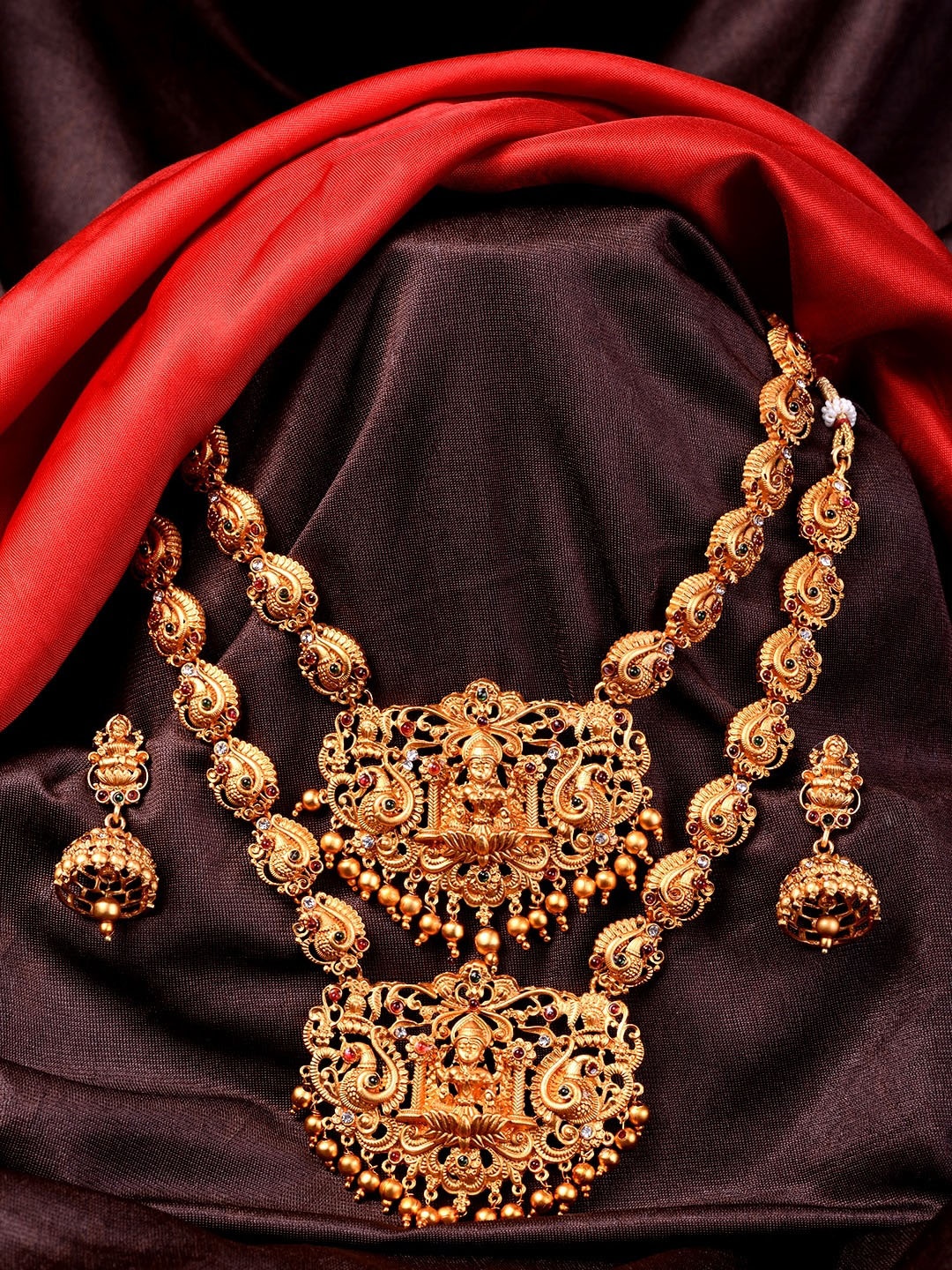 

Saraf RS Jewellery Gold-Plated Temple Jewellery Set