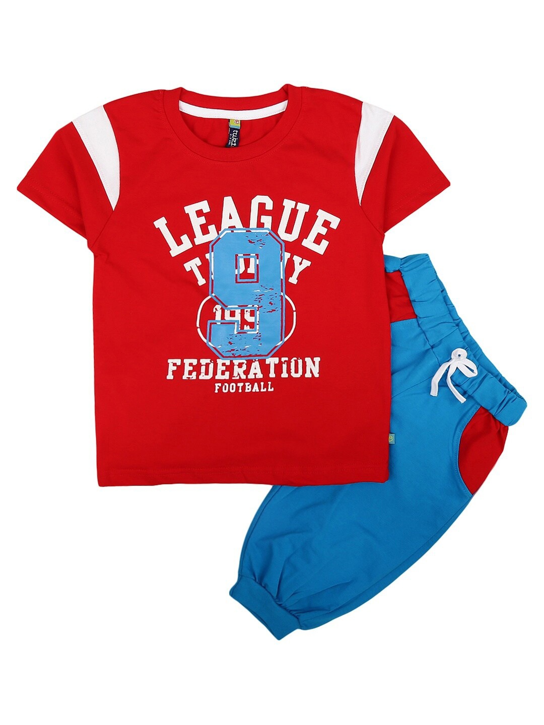 

V-Mart Unisex Kids Red & Blue Printed Pure Cotton T-shirt with Shorts
