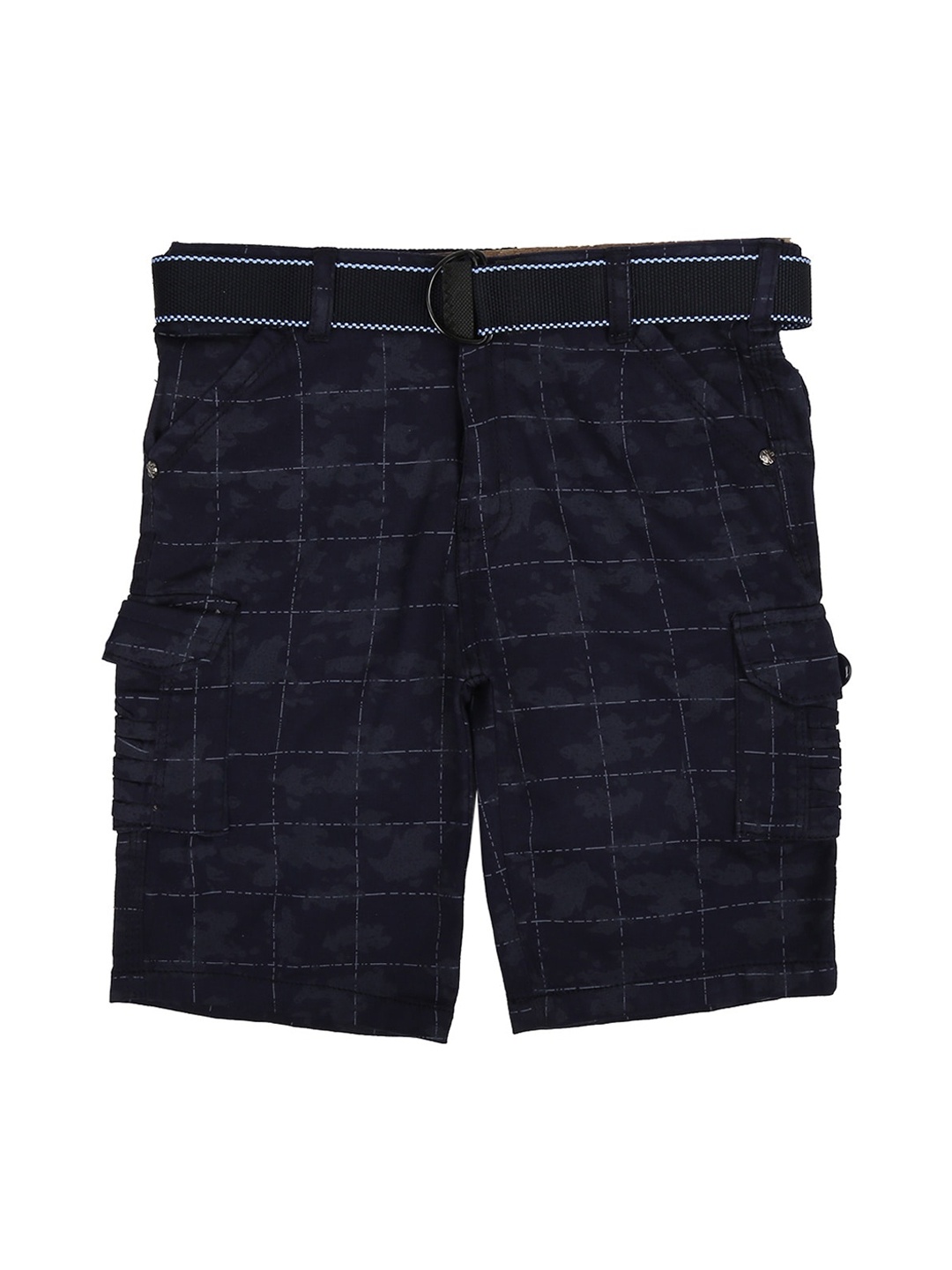 

V-Mart Boys Navy Blue & Off White Checked Cotton Cargo Shorts