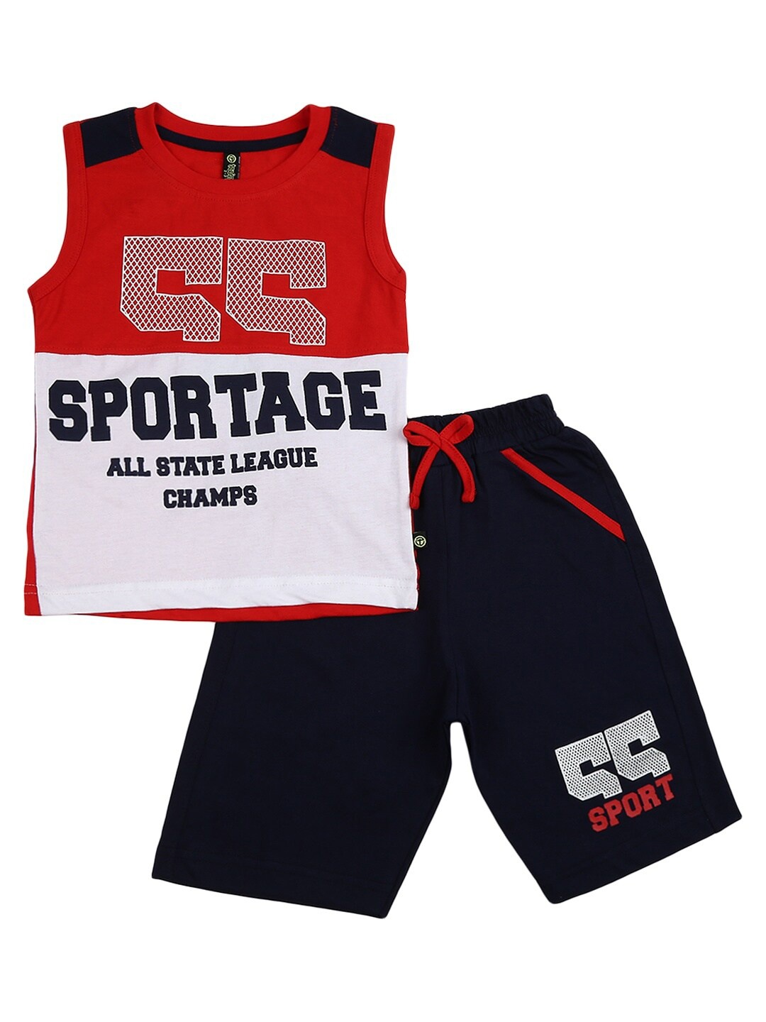 

V-Mart Unisex Kids Red & Black T-shirt with Shorts