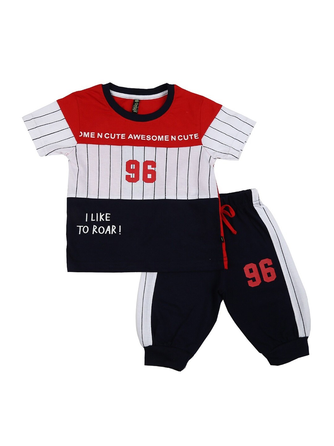 

V-Mart Unisex Kids Red & Navy Blue T-shirt with Shorts