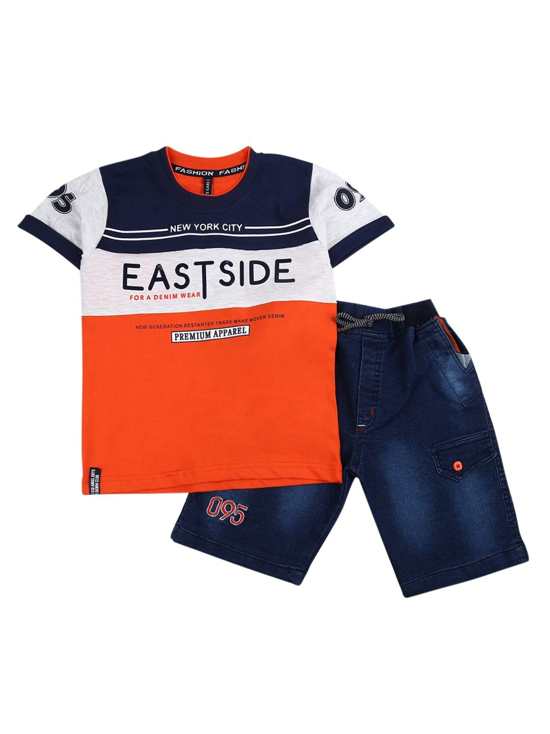 

V-Mart Kids Printed Knit-Denim Pure Cotton Clothing Set, Orange