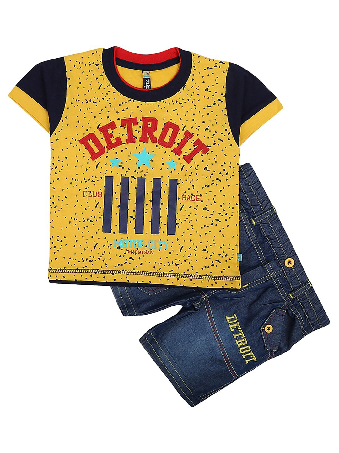 

V-Mart Kids Yellow & Blue Printed Cotton T-shirt with Shorts