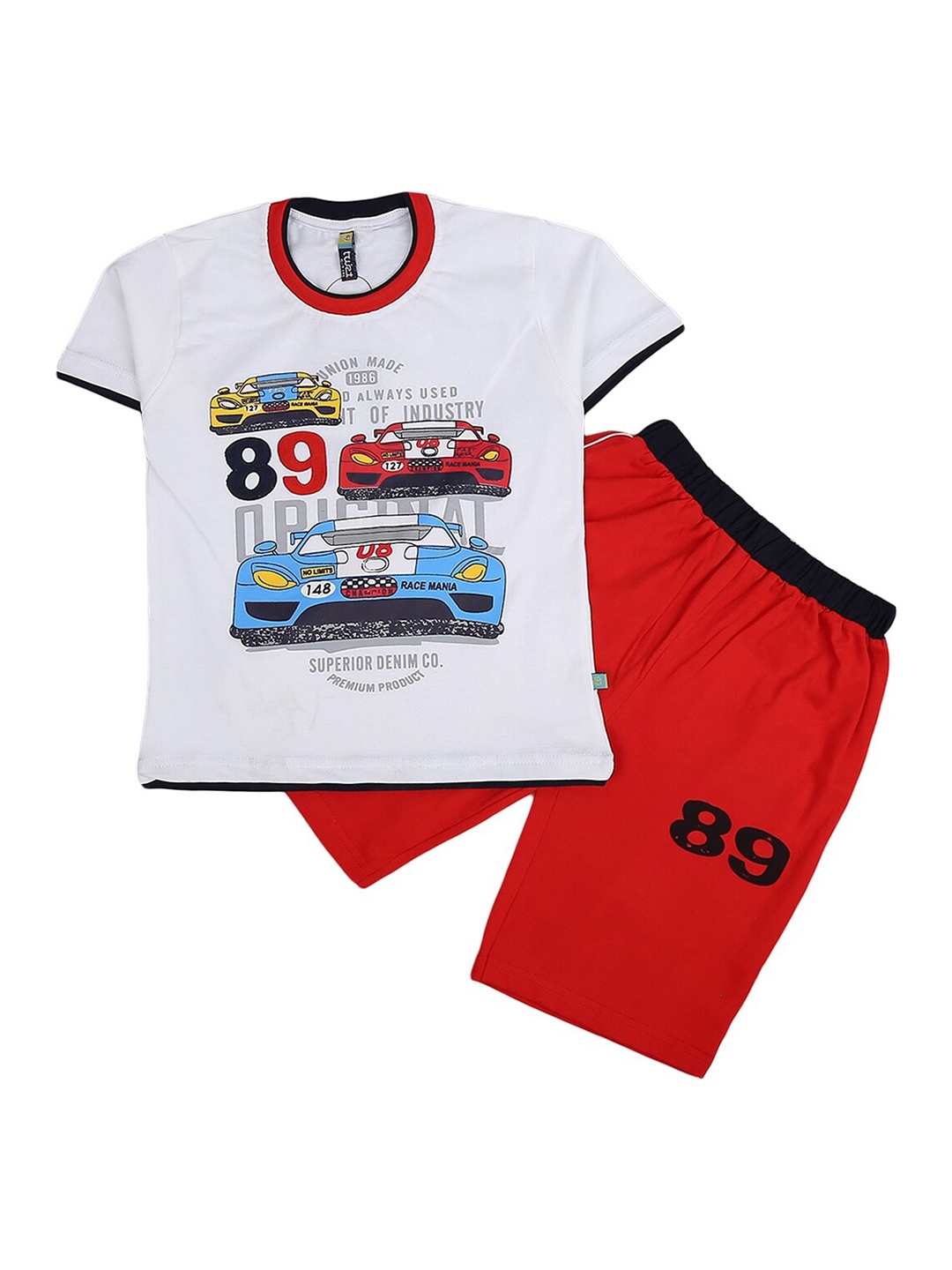 

V-Mart Unisex Kids White & Red T-shirt with Shorts