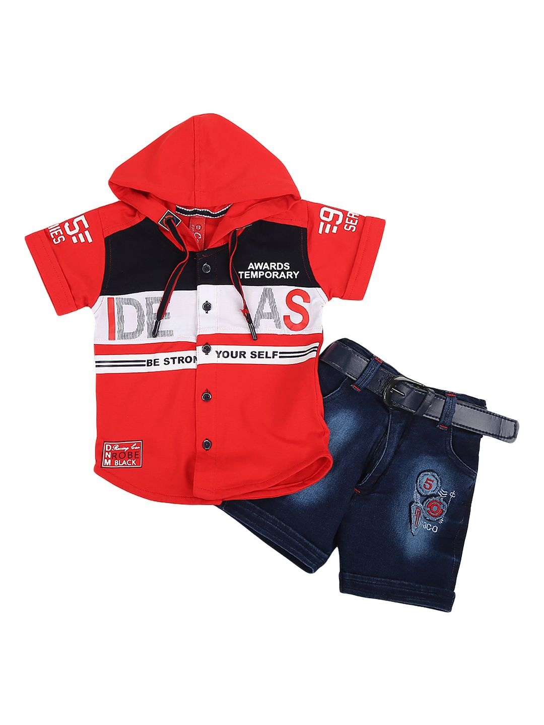 

V-Mart Unisex Kids Red & Blue Printed Shirt with Shorts