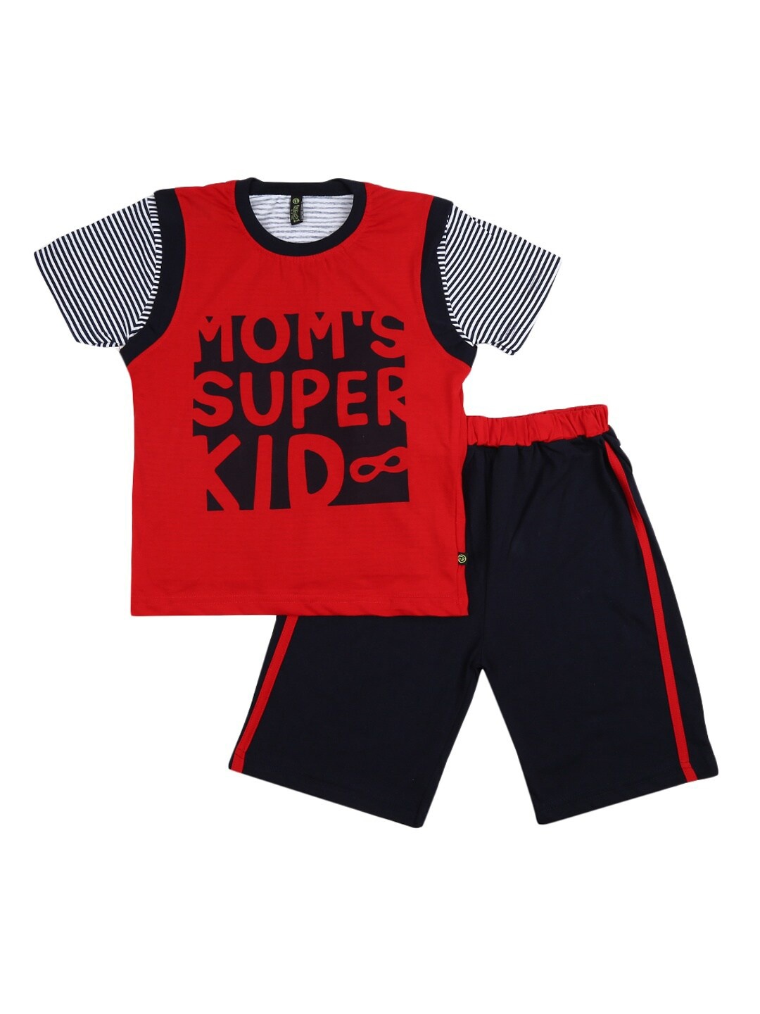 

V-Mart Kids Red Printed Knit-Denim Pure Cotton Clothing Set