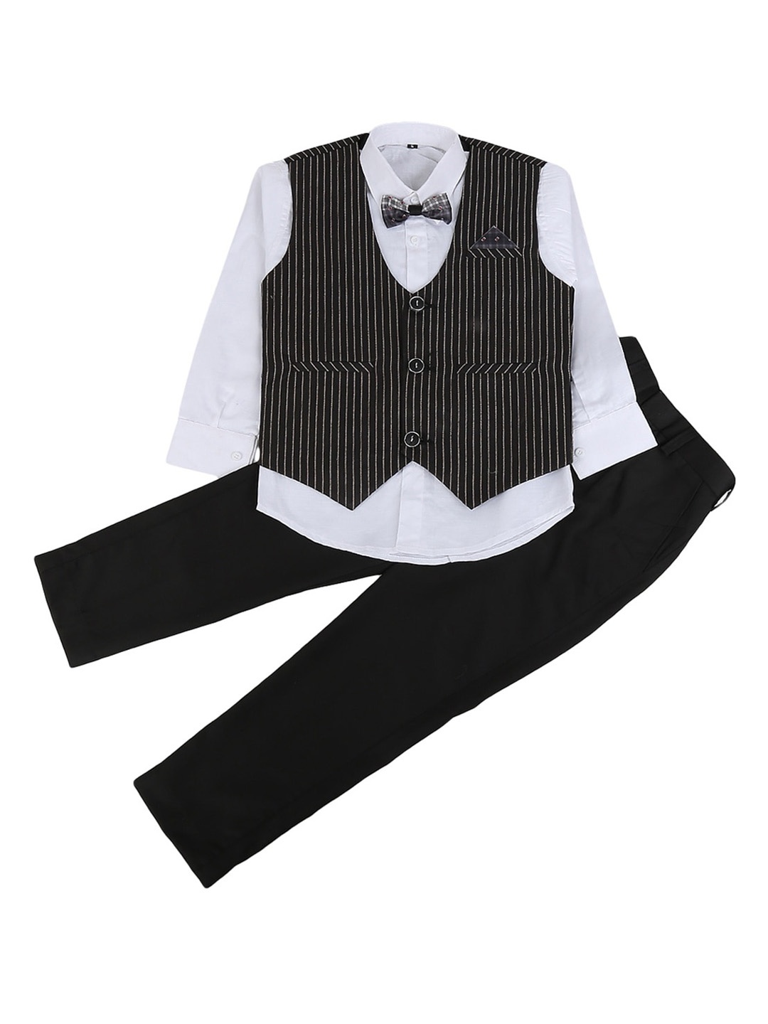 

V-Mart Boys Black & White Striped Four-Piece Party Suit With Bow Tie