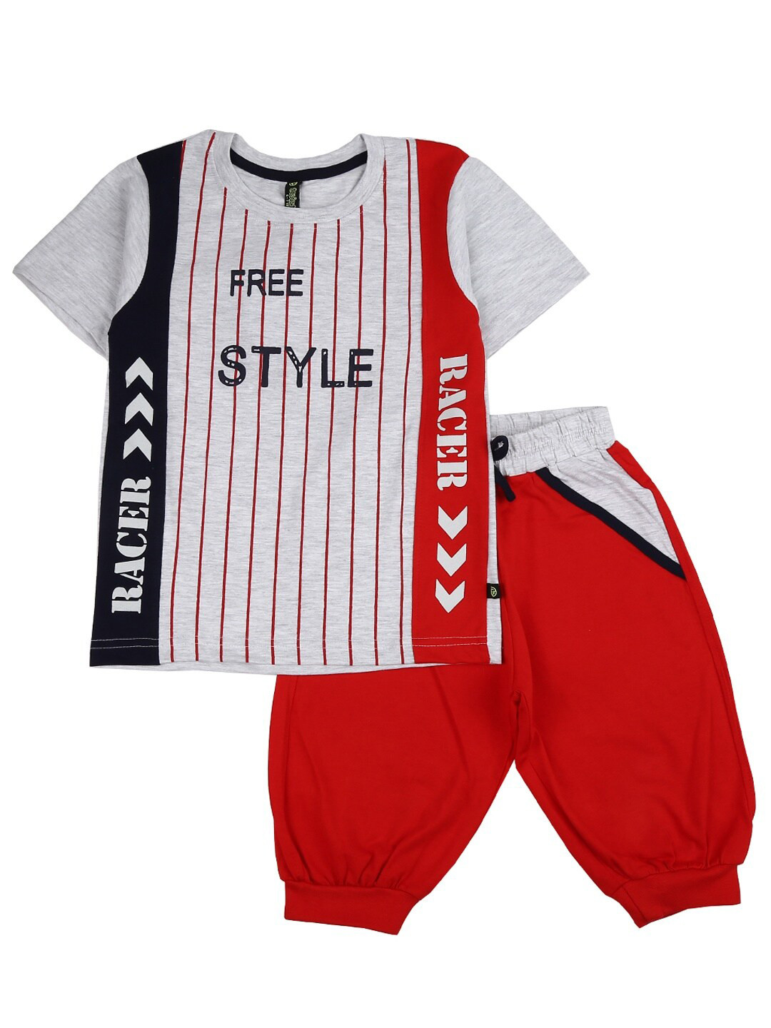 

V-Mart Boys Red & White Printed Cotton T-shirt with Capris