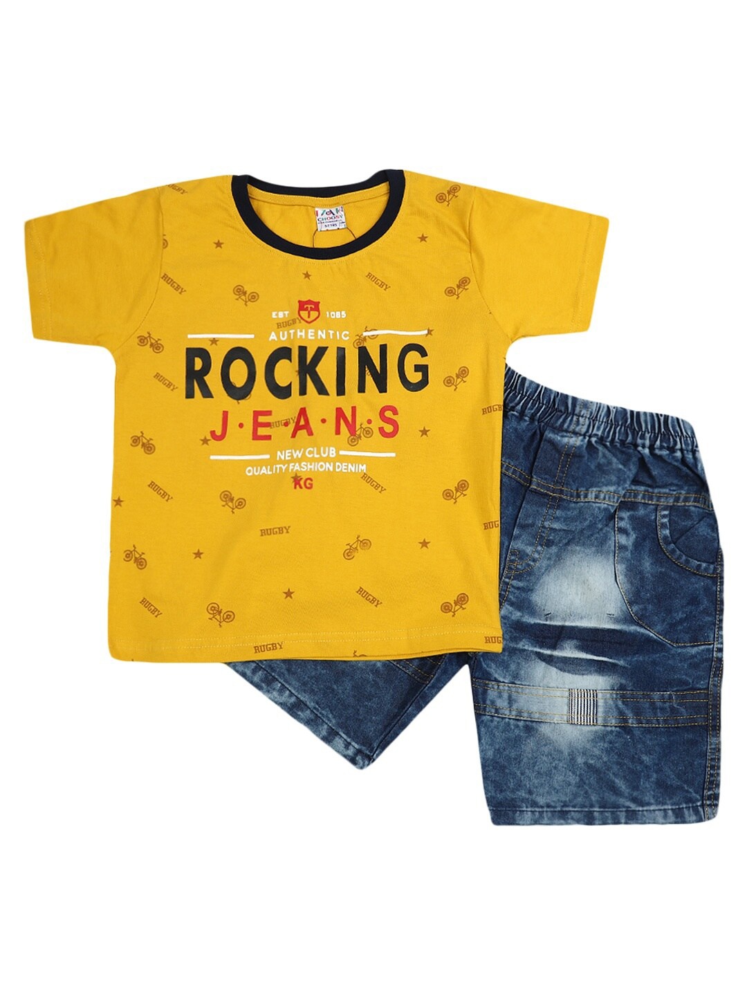 

V-Mart Unisex Kids Yellow & Blue T-shirt with Shorts
