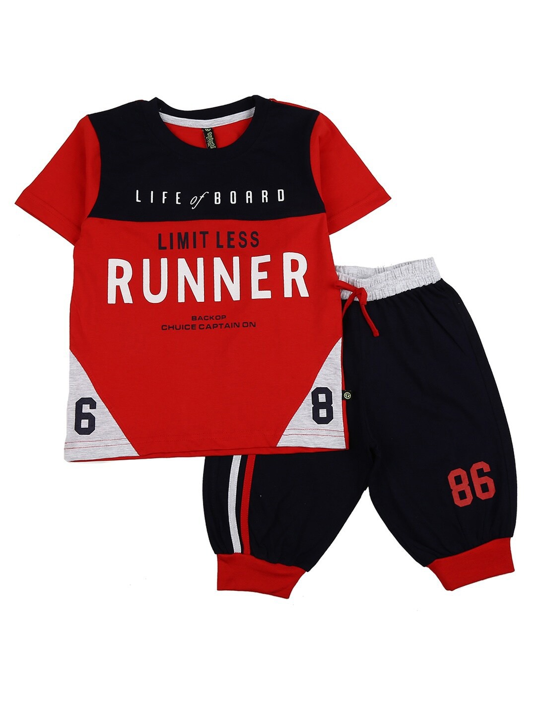 

V-Mart Kids Red & White Printed Cotton T-shirt with Trousers