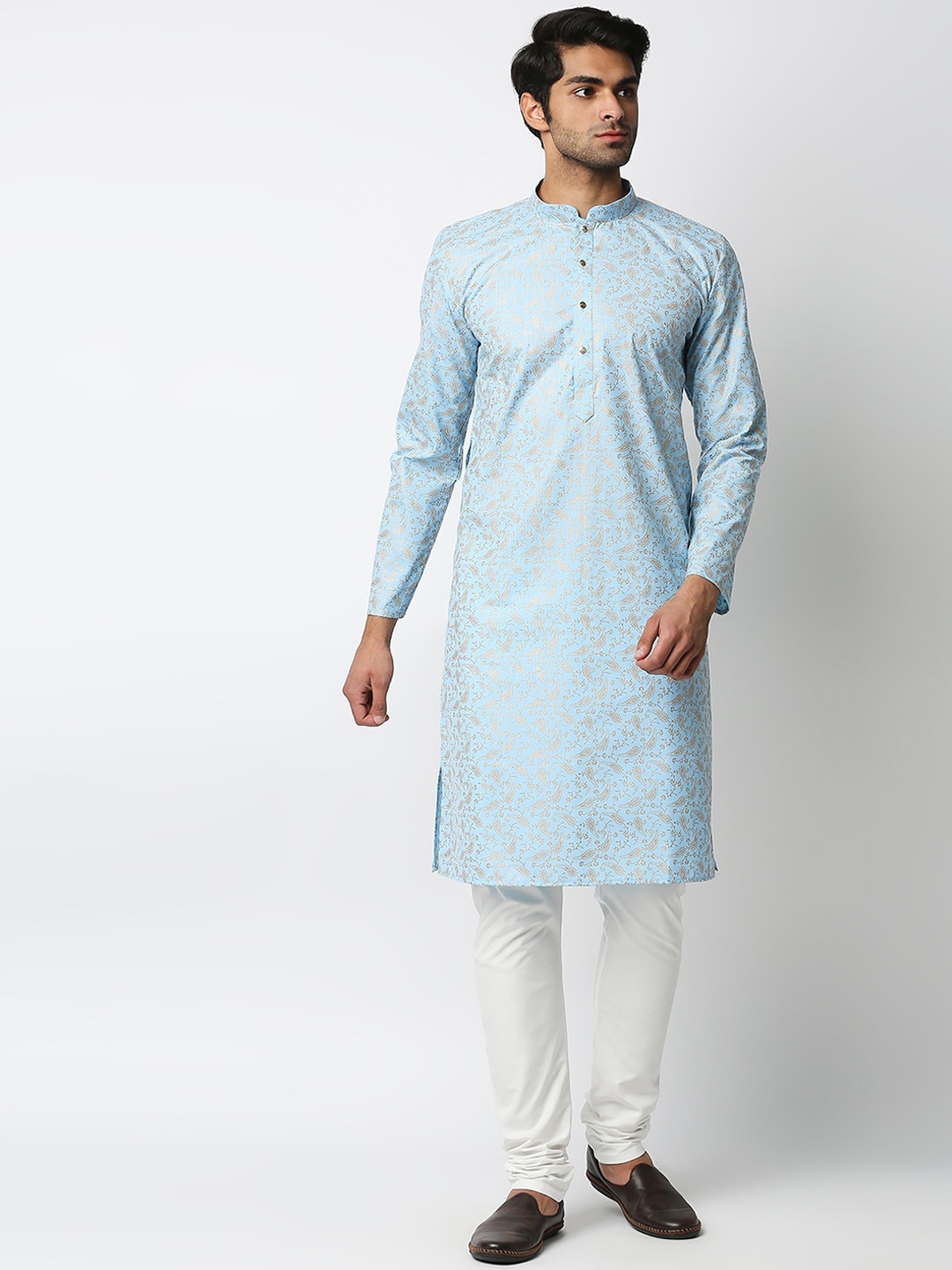 

MEWAR Men Blue & Cream Ethnic Motifs Kurta with Churidar