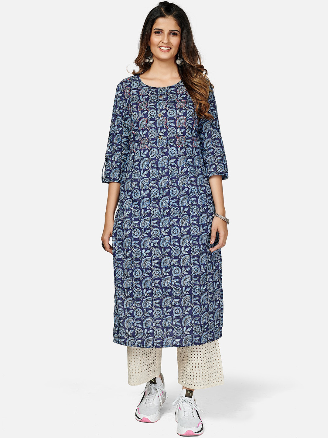 

KALINI Women Blue Ethnic Motifs Printed Kurta