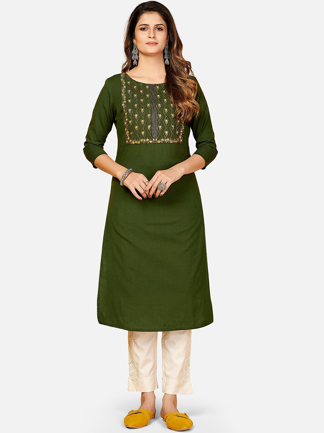 

KALINI Women Green Ethnic Motifs Yoke Design Thread Work Kurta