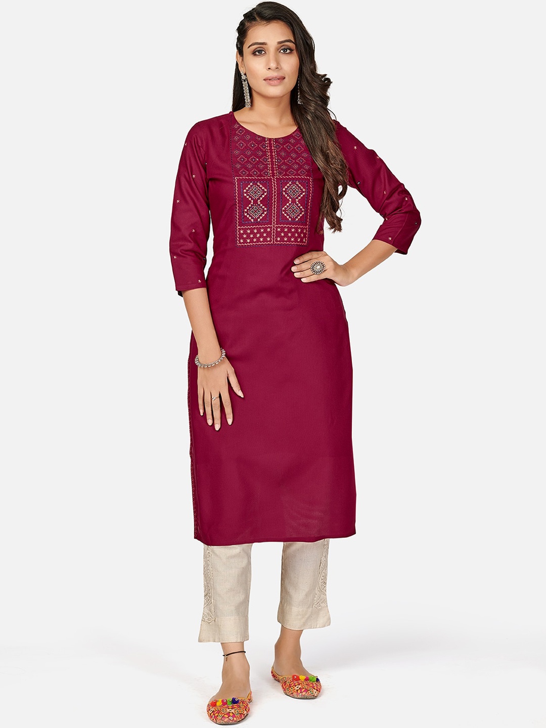 

KALINI Women Pink Ethnic Motifs Embroidered Thread Work Kurta