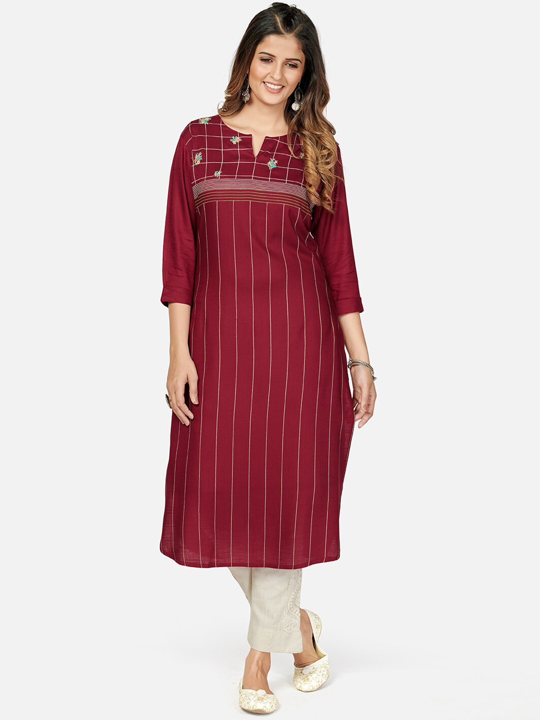 

KALINI Women Purple Geometric Striped Kurta