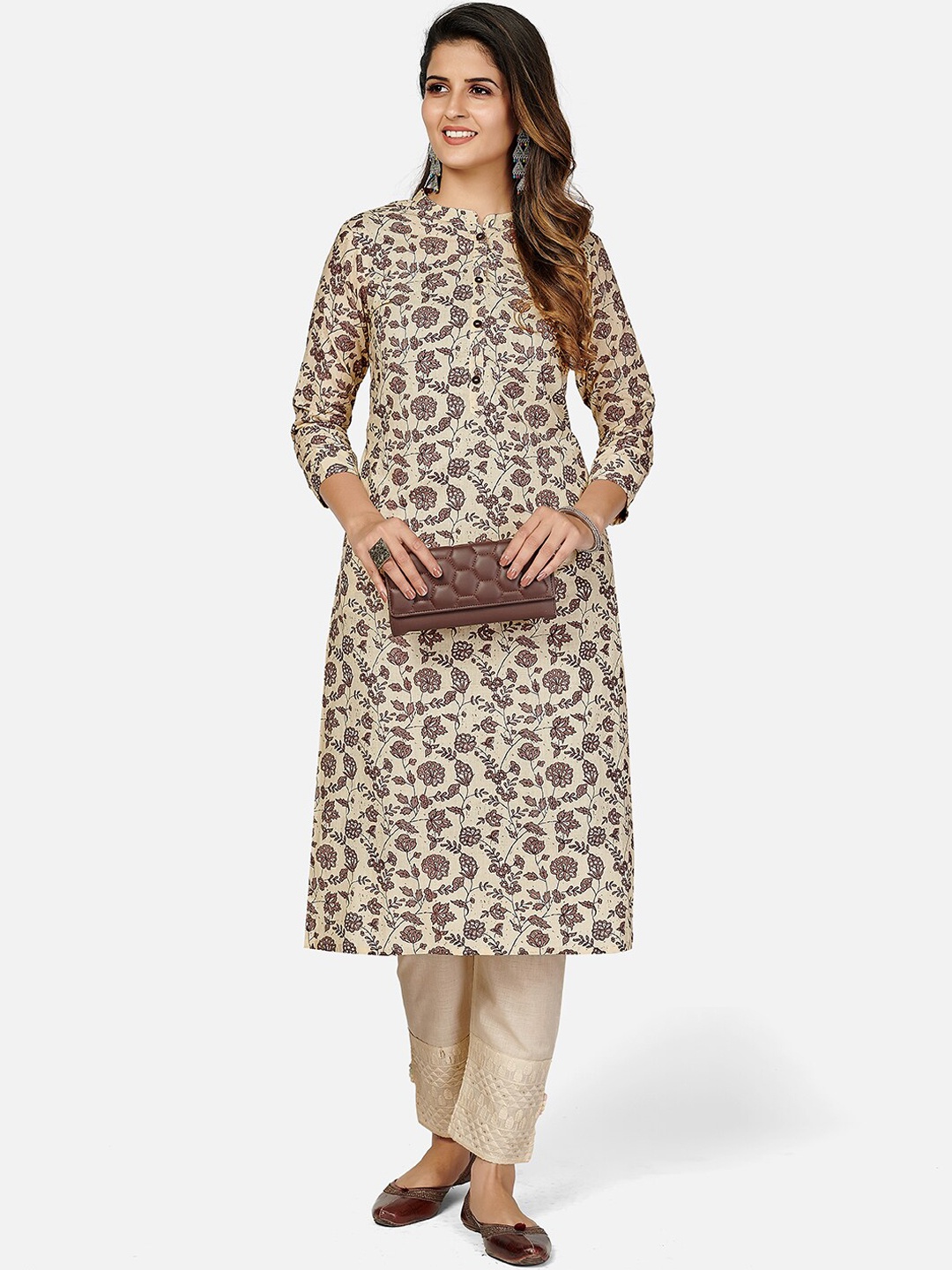 

KALINI Women Beige Floral Printed Kurta
