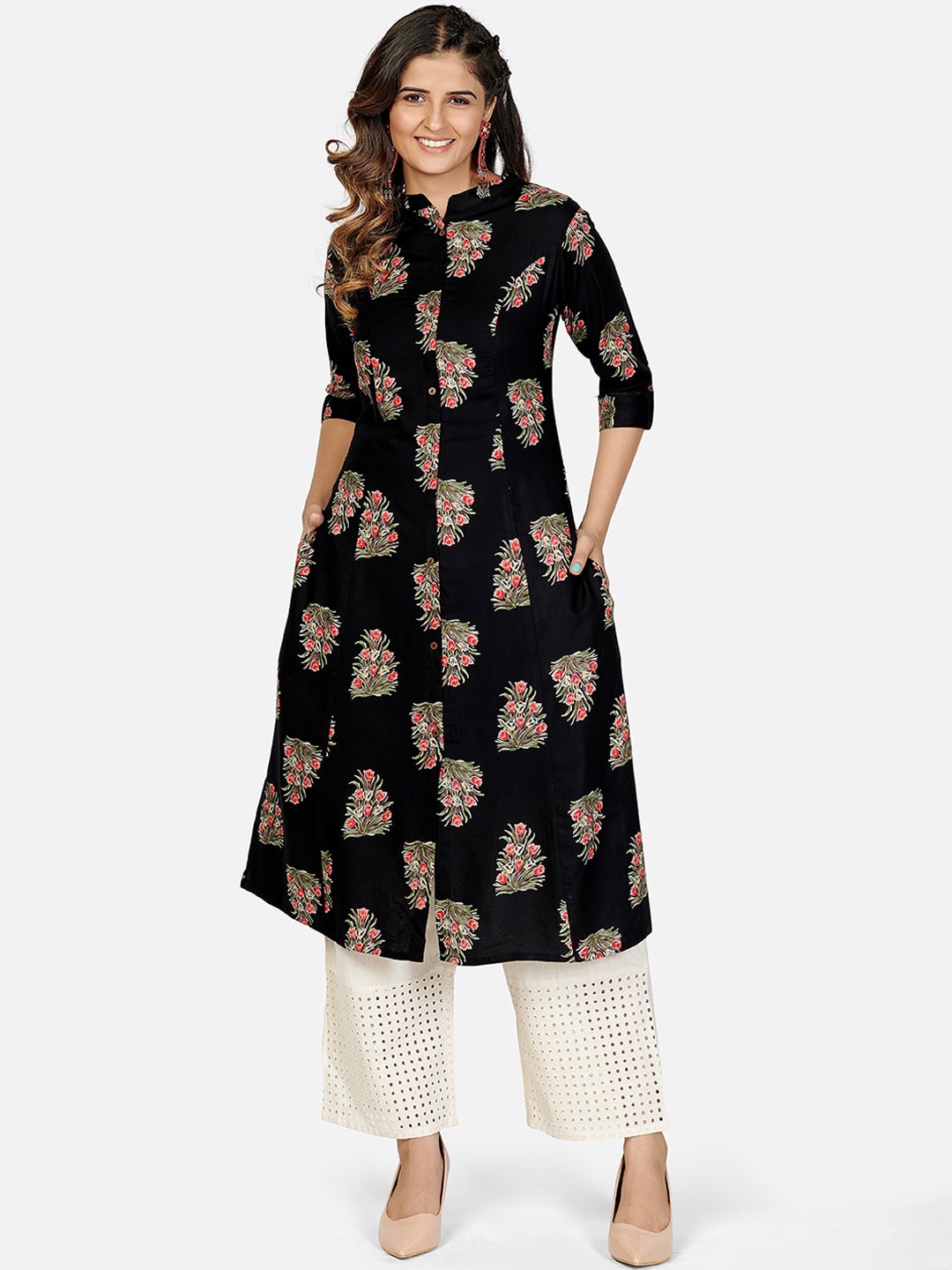 

KALINI Women Black Ethnic Motifs Printed Cold-Shoulder Sleeves Anarkali Kurta