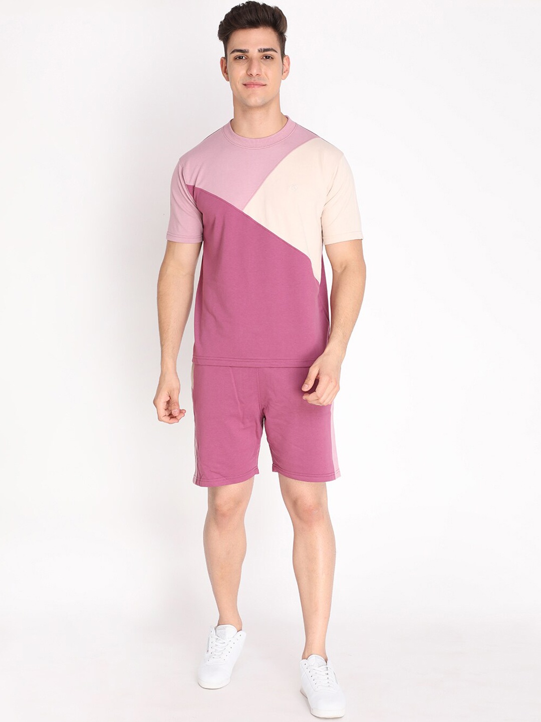 

CHKOKKO Men Purple & Beige Colourblocked Co-ords