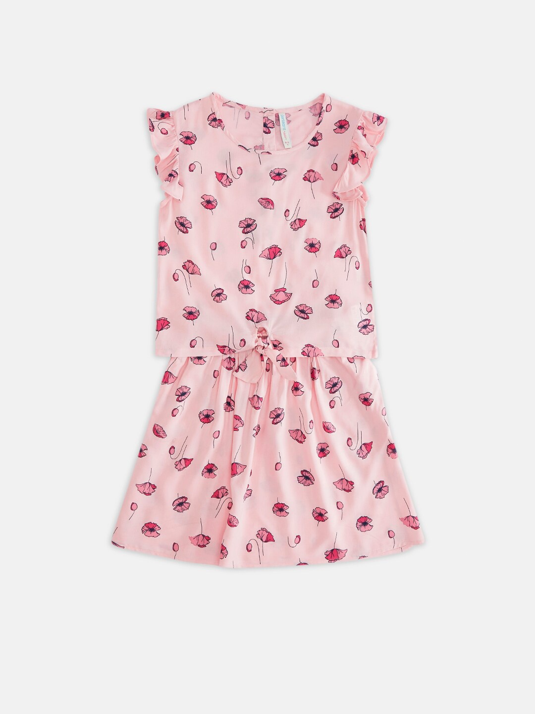 

Pantaloons Junior Girls Pink Printed Cotton Top with Skirt