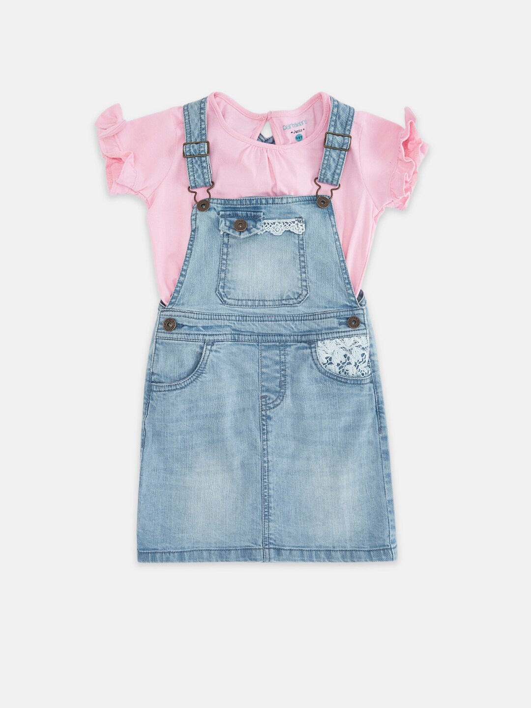 

Pantaloons Junior Girls Cotton Blue & Pink Top with Skirt