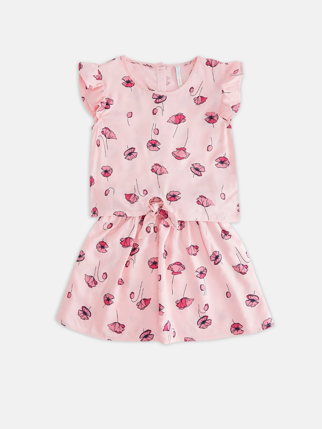 

Pantaloons Junior Girls Pink Printed Pure Cotton Top with Skirt