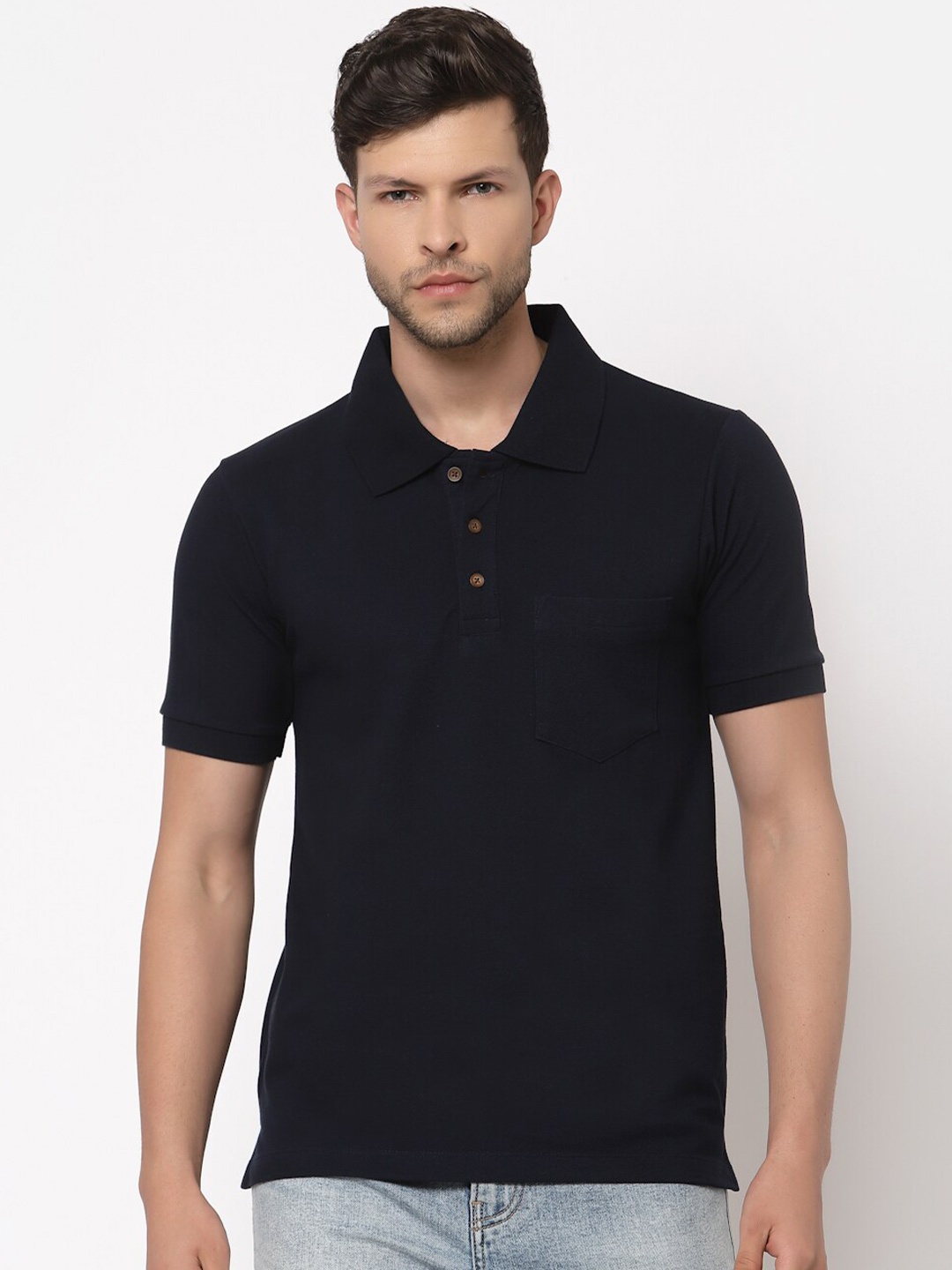 

Kalt Men Navy Blue Polo Collar T-shirt
