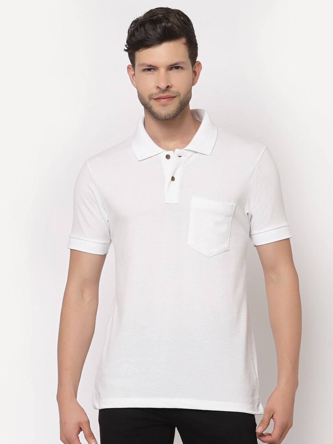 

Kalt Men White Polo Collar T-shirt