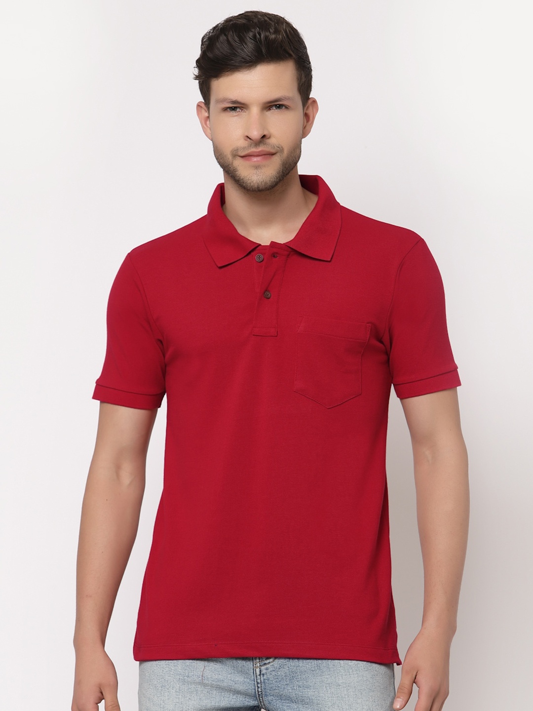 

Kalt Men Red Polo Collar T-shirt