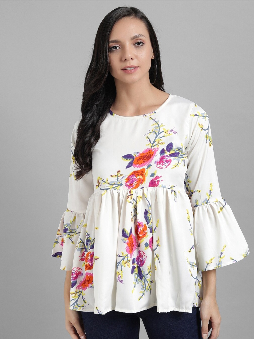

Darzi Women White Floral Embroidered Pure Cotton Empire Top
