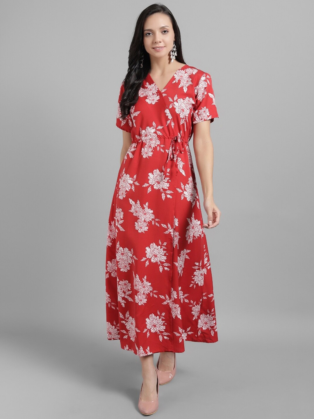 

Darzi Red Floral Crepe Maxi Dress