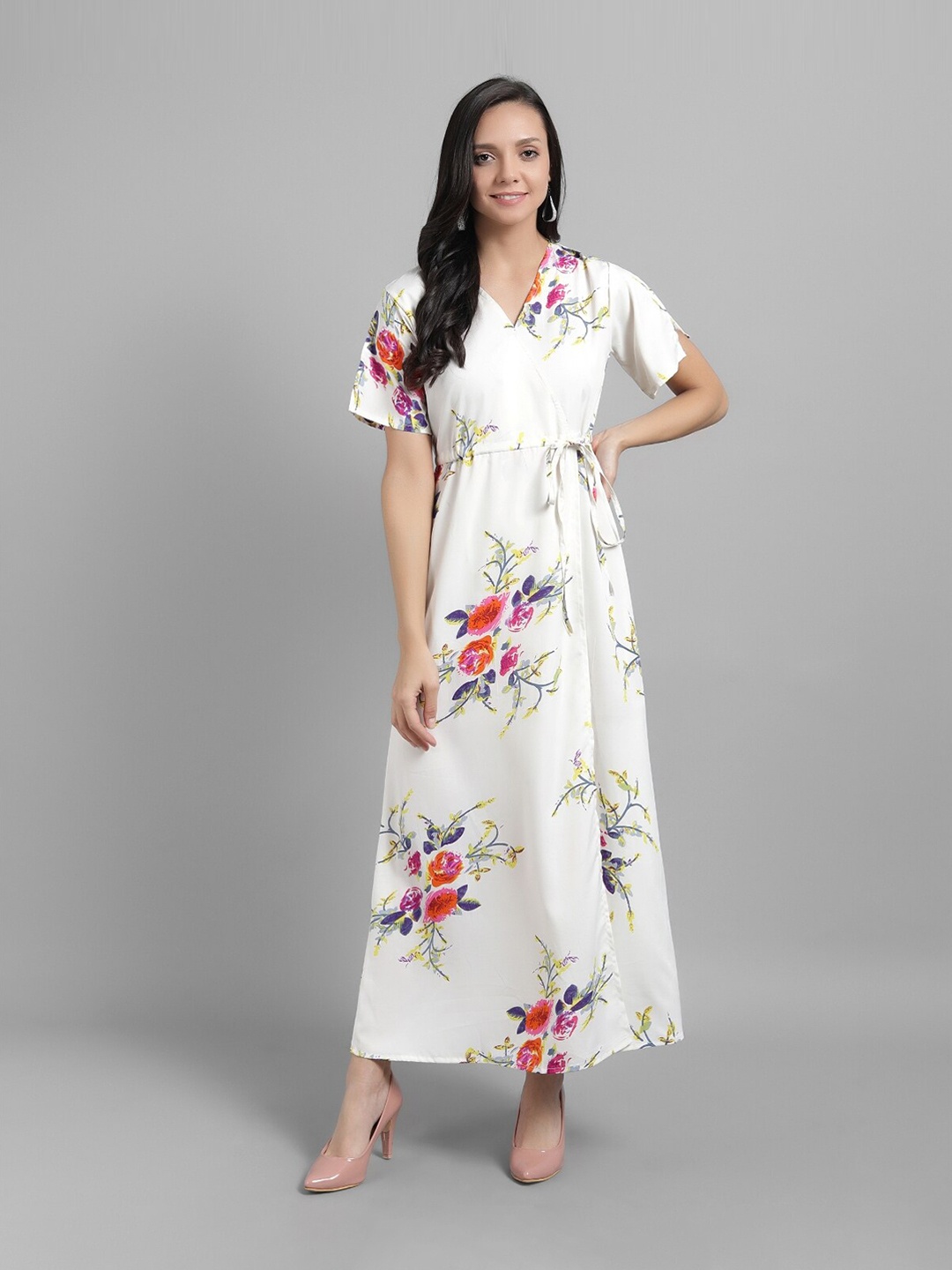 

Darzi White Floral Crepe Maxi Dress