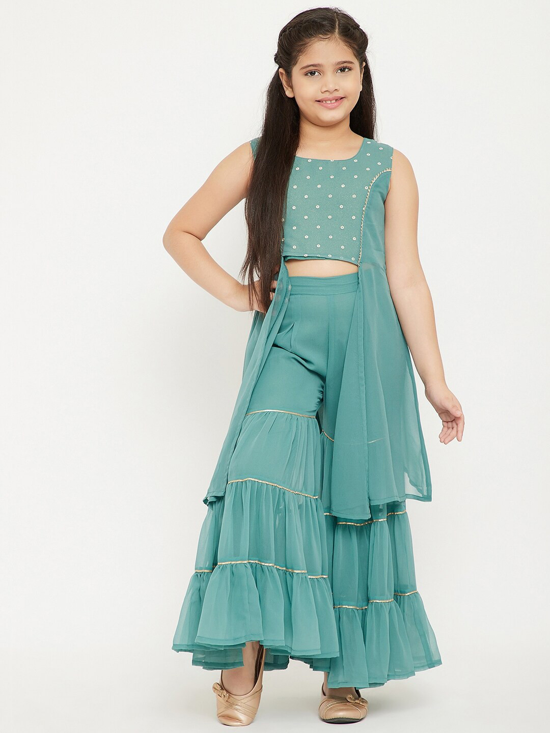 

Stylo Bug Girls Blue Printed Kurti with Sharara