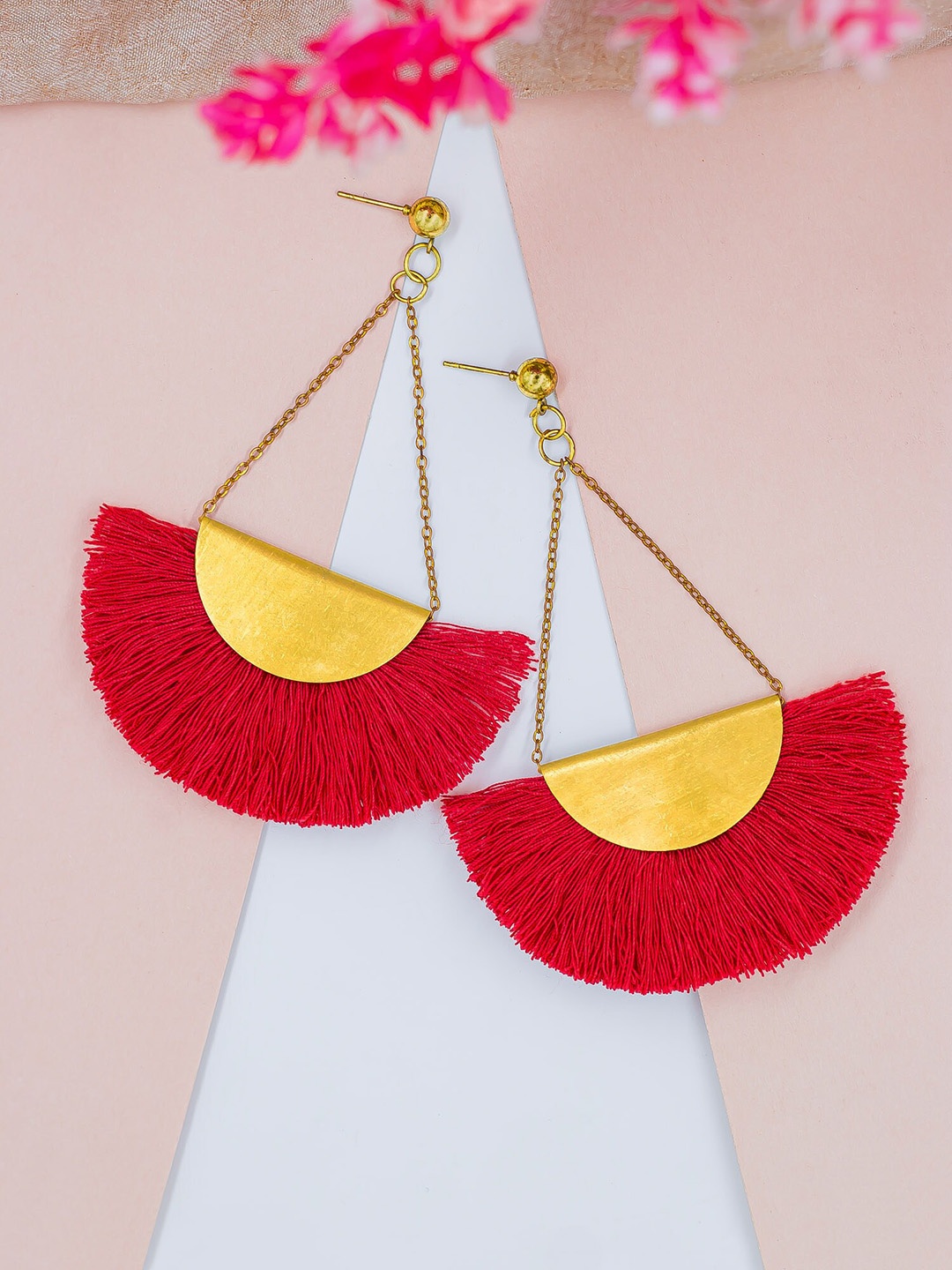 

Bellofox Red Tasseled Statement Drop Earrings