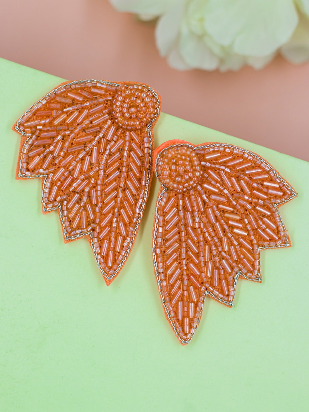 

Bellofox Peach-Coloured Leaf Shaped Drop Earrings