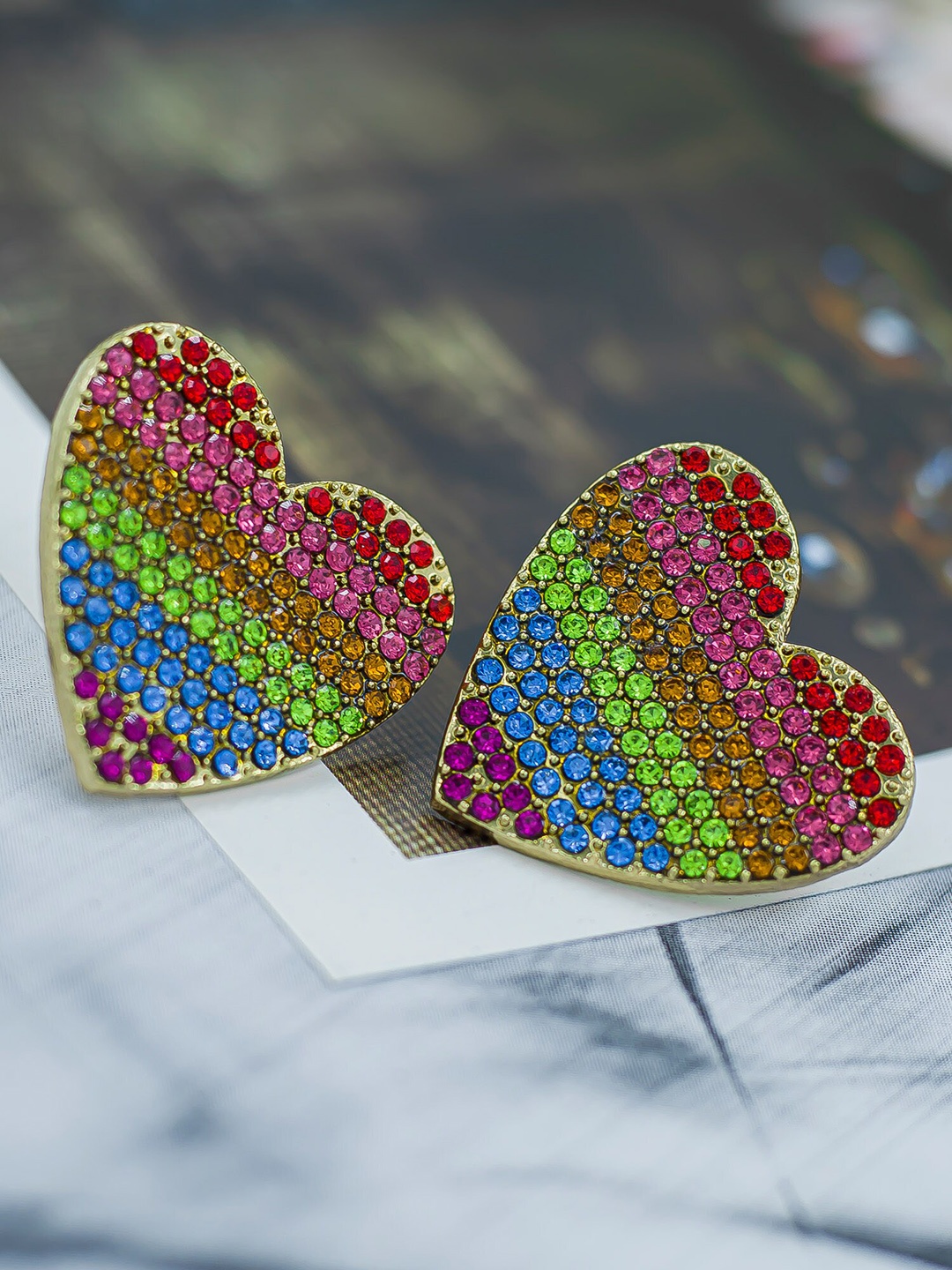 

Bellofox Multicoloured Heart Shaped Studs Earrings, Multi