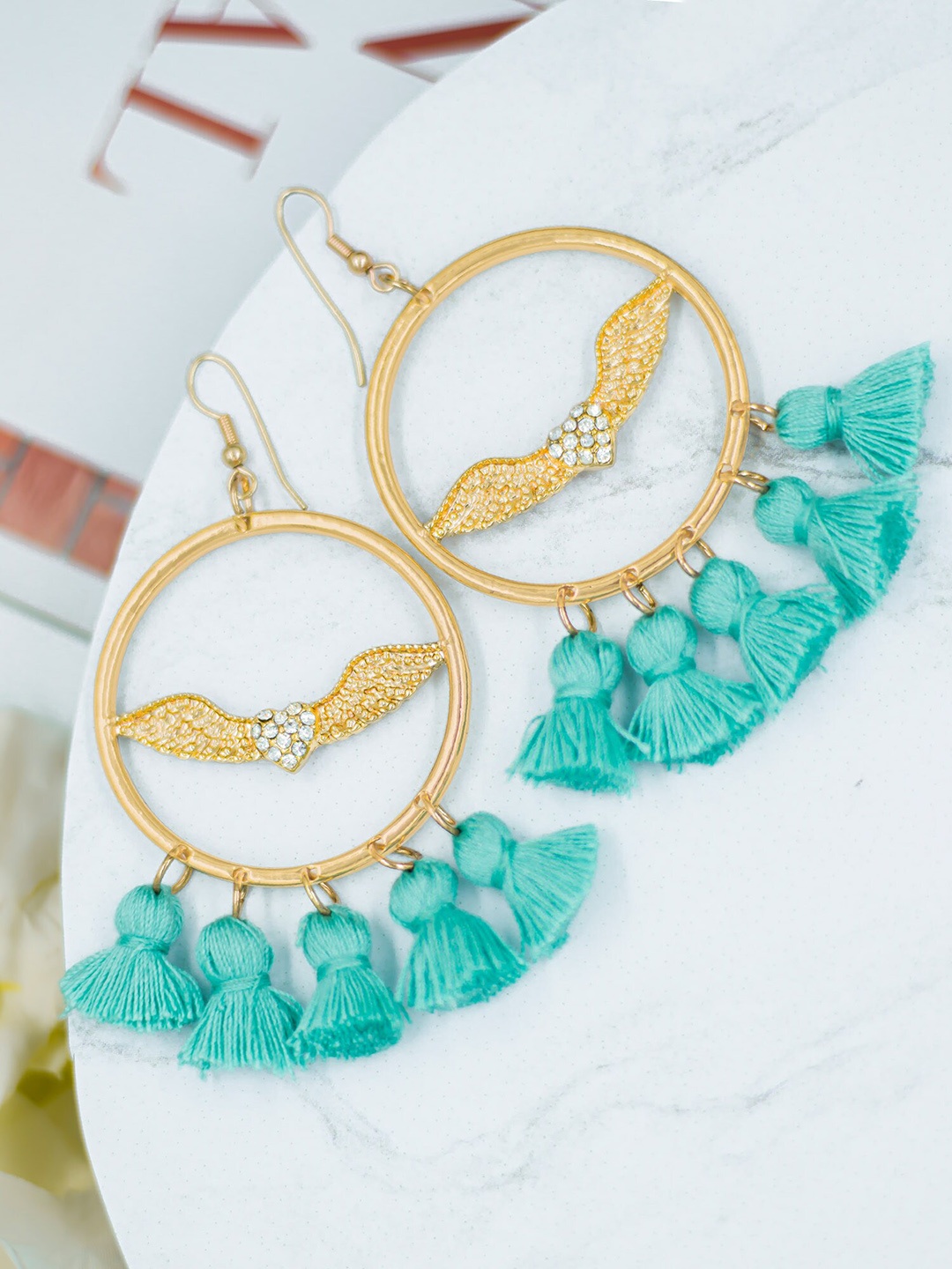 

Bellofox Blue & Gold-Toned Contemporary Drop Earrings