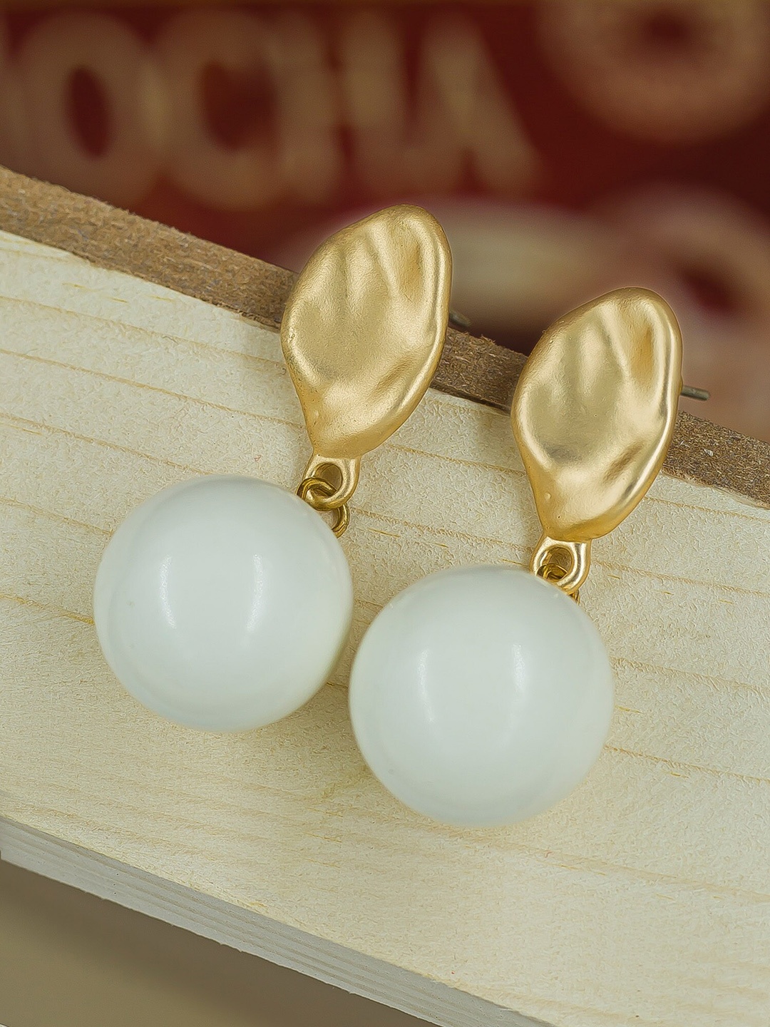 

Bellofox Gold-Toned & White Contemporary Drop Earrings