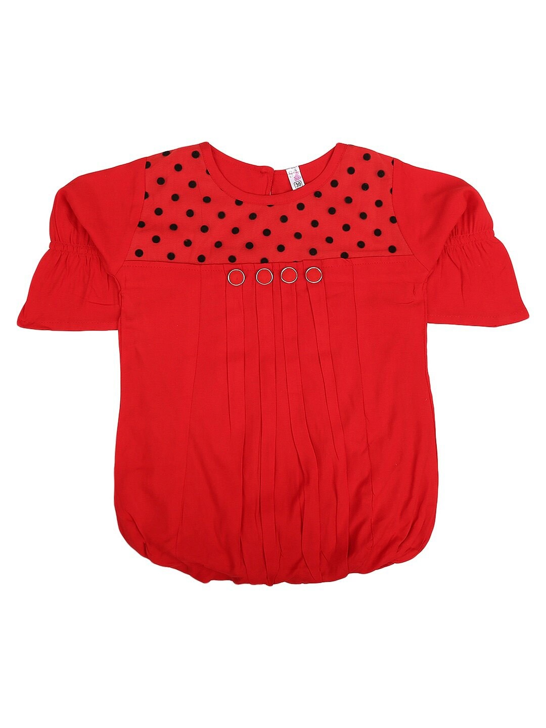 

V-Mart Girls Red Polka Dots Printed Pure Cotton Blouson Top