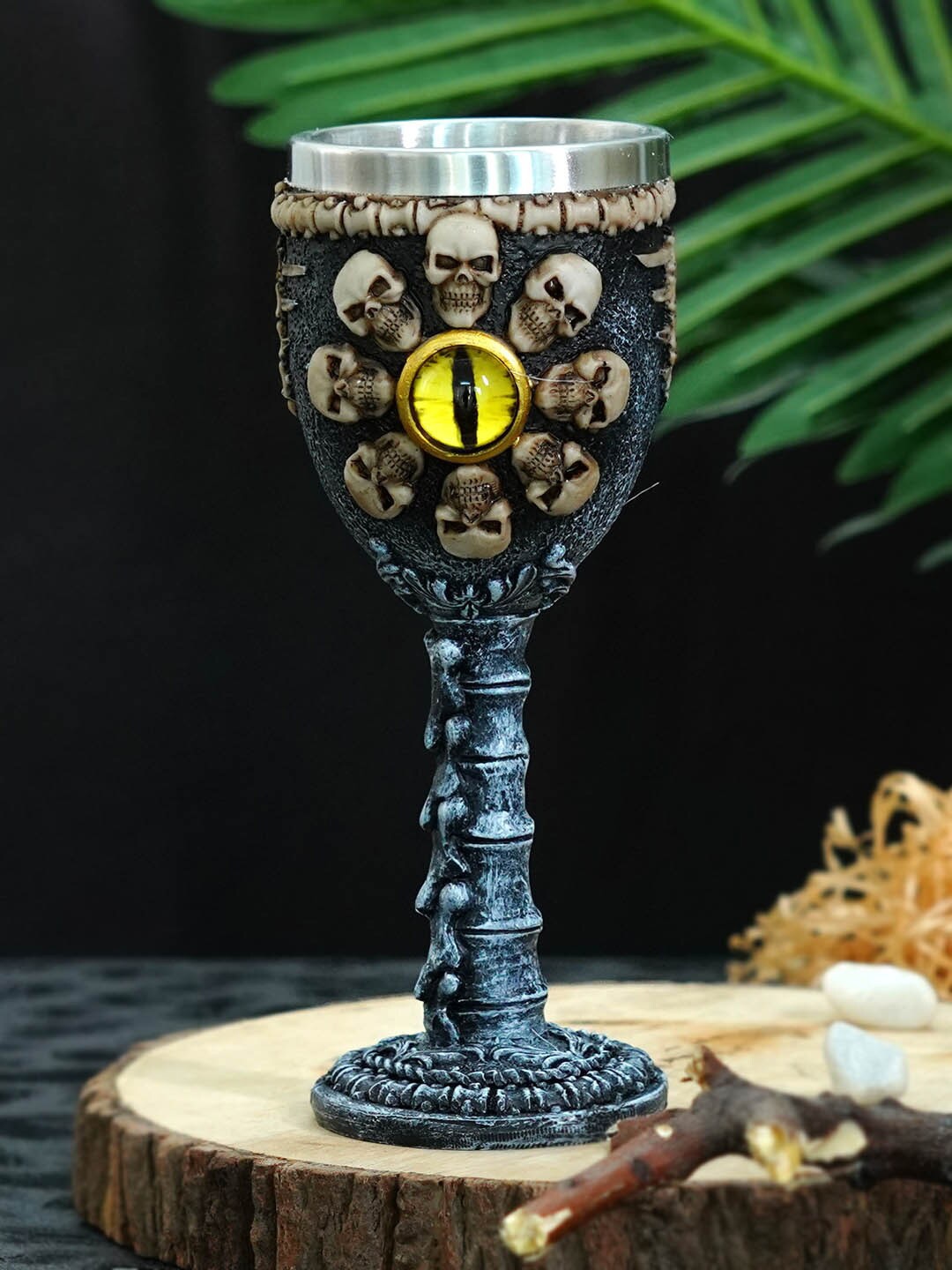 

TIED RIBBONS Blue & Beige Skull Textured Stainless Steel Wine Glass