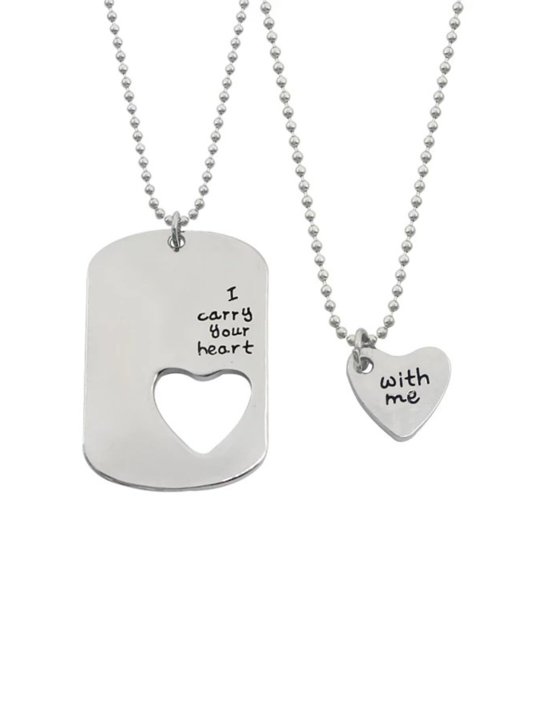 

OOMPH Set Of 2 Silver-Toned & Black Carry Your Heart Pendant With Chains