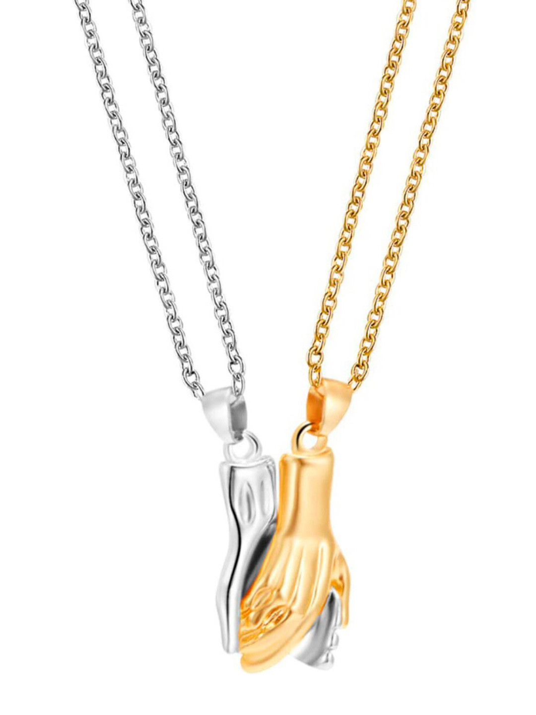 

OOMPH Set Of 2 Holding Hands Shaped Stainless Steel Couple Pendant Set, Silver