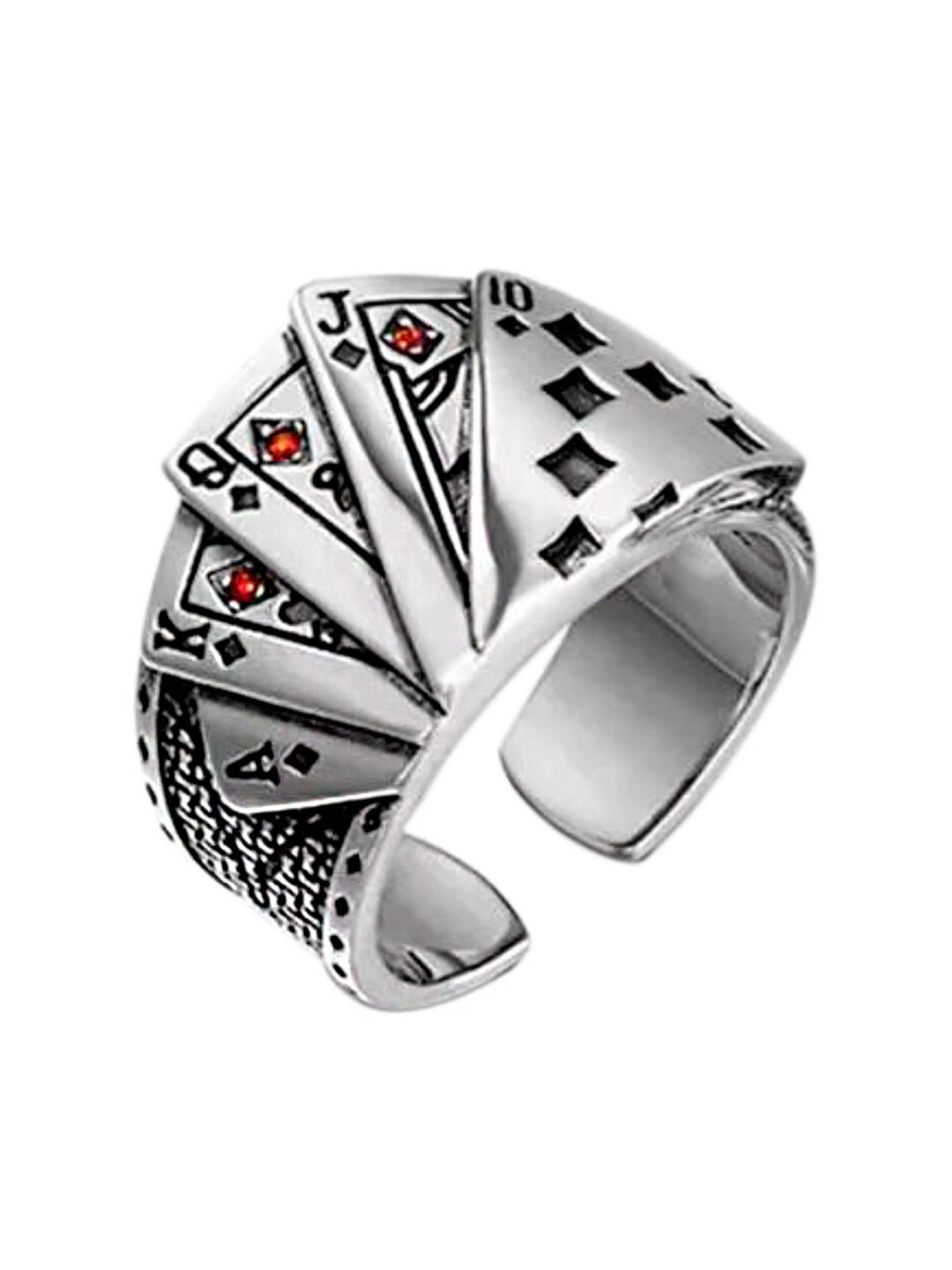 

OOMPH Men Silver-Toned Poker Engraved Stainless Steel Ring
