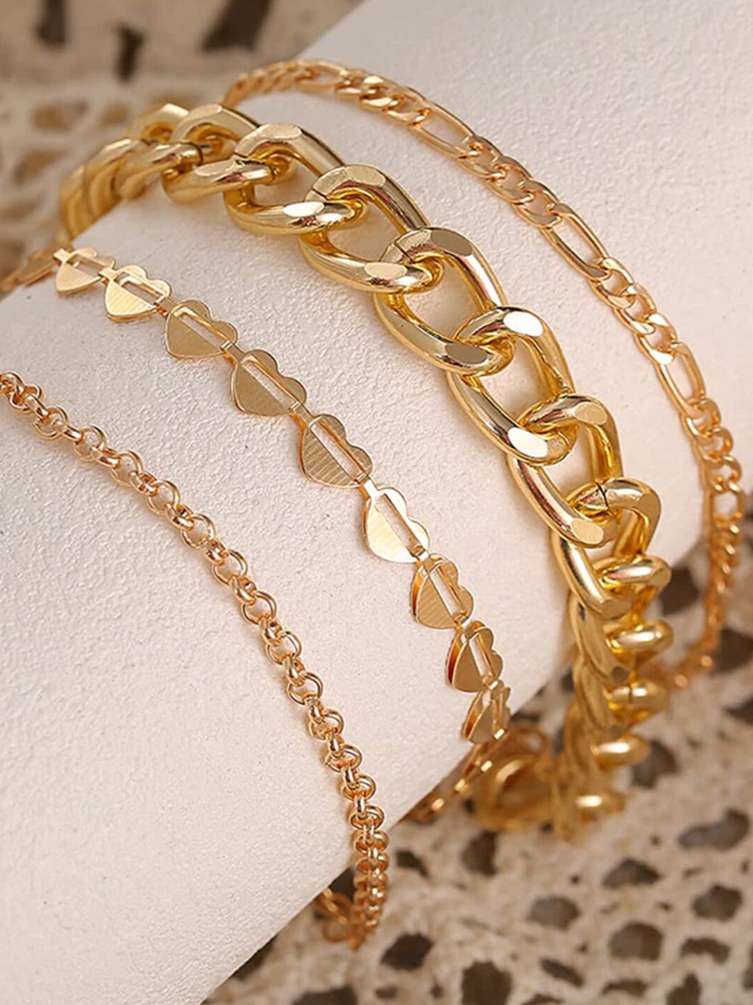 

OOMPH Women Set Of 4 Gold-Toned Handcrafted Link Bracelet