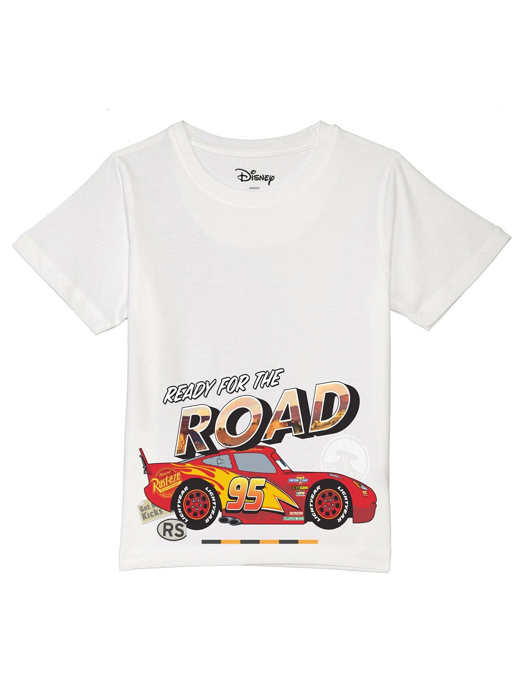 

Disney by Wear Your Mind Boys White Printed Polo Collar Cotton T-shirt