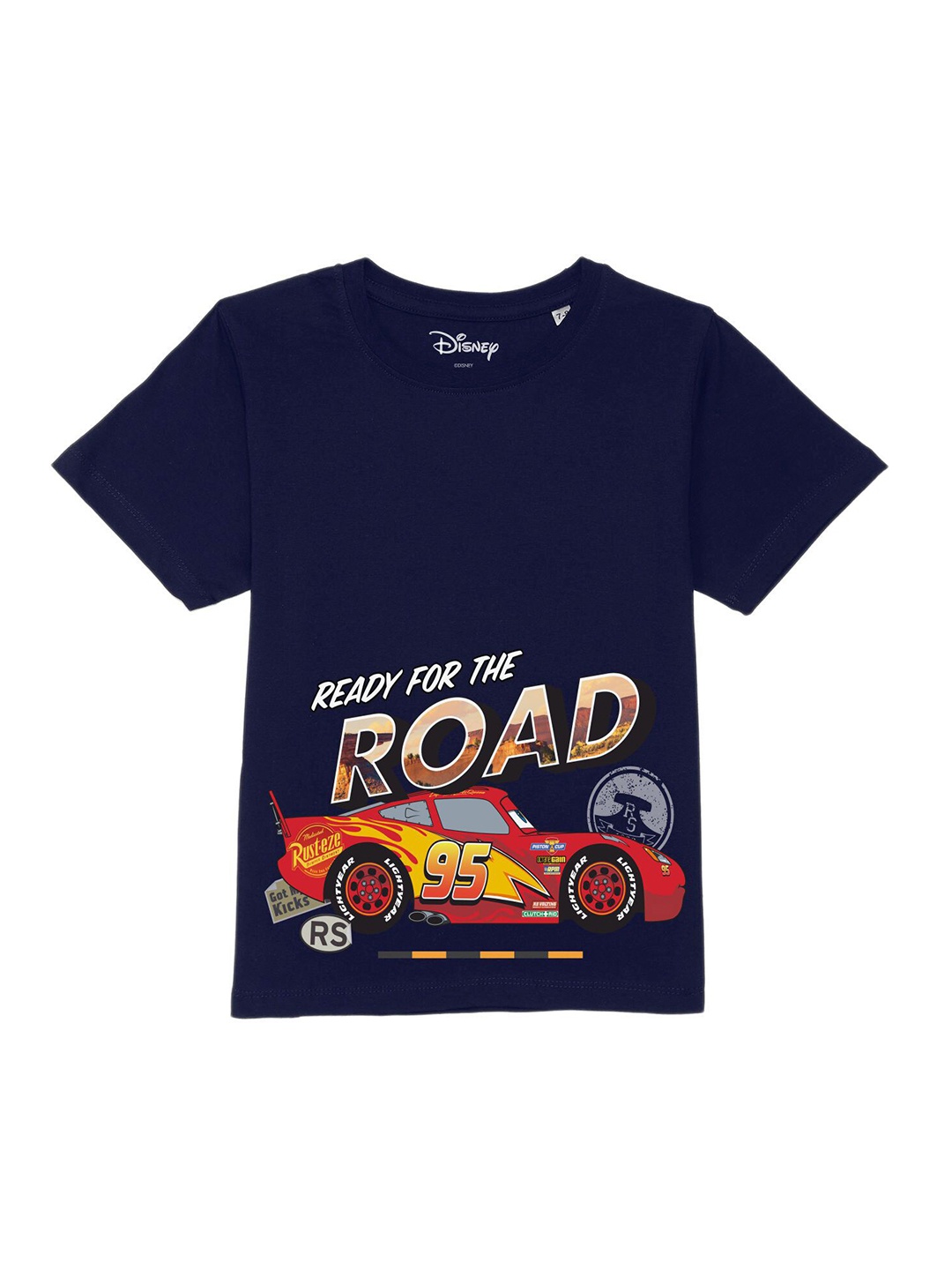 Disney by Wear Your Mind Boys Navy Blue Printed Pure Cotton T-shirt