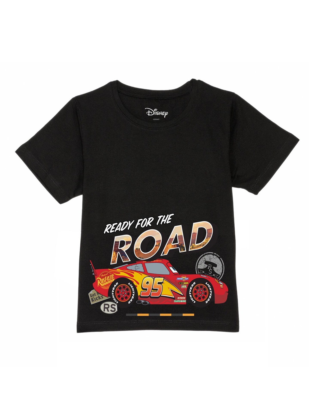 

Disney by Wear Your Mind Boys Black & Red Printed Pure Cotton T-shirt
