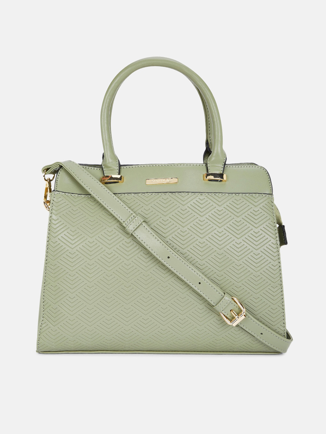 

Forever Glam by Pantaloons Green Geometric Textured Structured Handheld Bag with Quilted