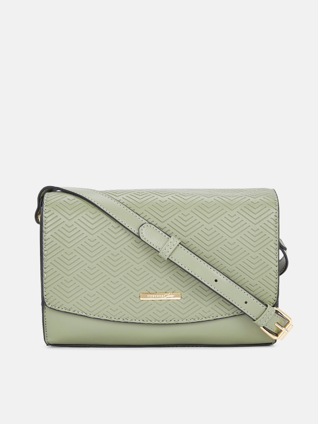 

Forever Glam by Pantaloons Green Textured Structured Sling Bag with Quilted