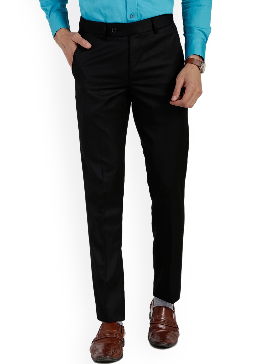 

Vandnam Fabrics Men Black Smart Slim Fit Formal Trousers